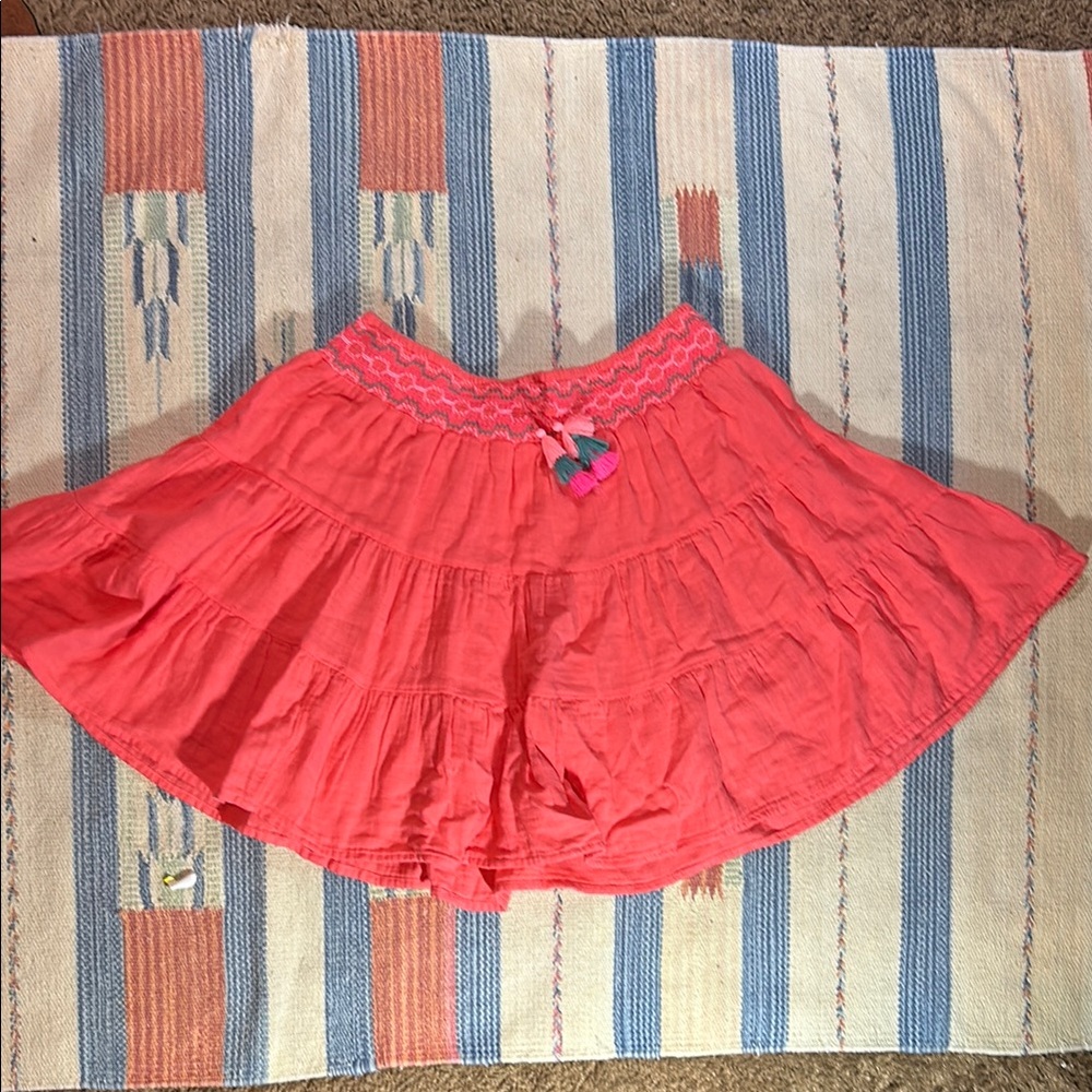 Orange and Pink Mini Bubble Skirt with Tiered Design for Casual Wear